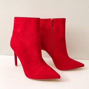 EXPRESS Size 7.5 Red Faux Suede High Heel Bootie